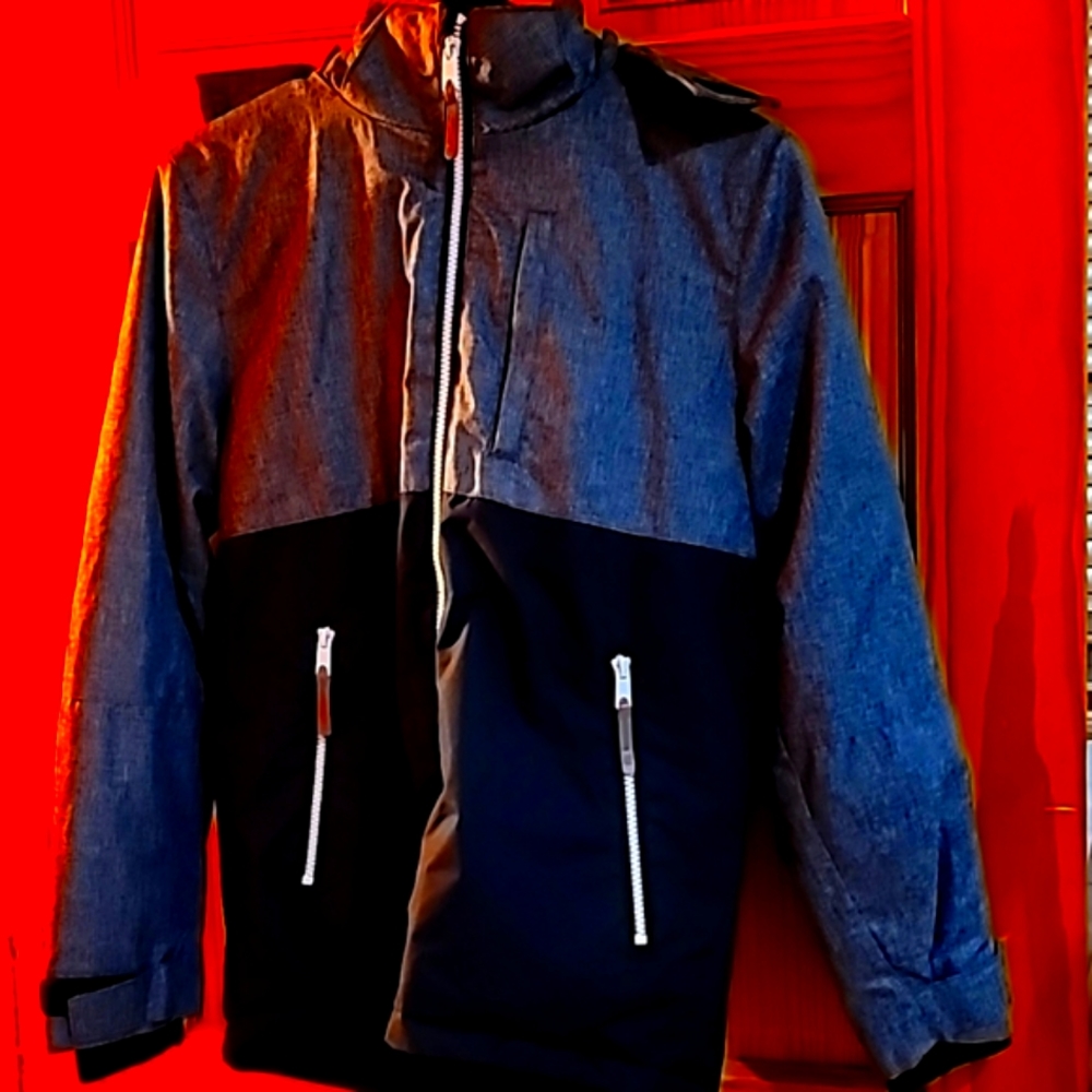 H&M Gray and Black Zippered, Hooded, Boys Jacket, 12/13 Y